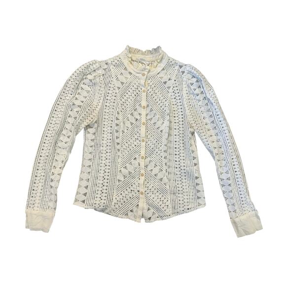EUC Anthropologie Ivory Victorian Inspired Long Sleeve Lace Top Size 2 Romantic - Picture 2 of 9